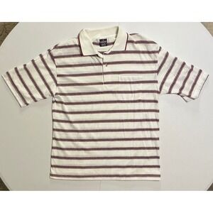 VTG USA Made Andhurst Color Block Striped Polo Shirt White Red Short Sleeve M